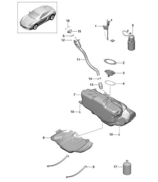 Diagram 201-000 Porsche 991 R 4.0L (500 ch) Système de carburant, système d'échappement