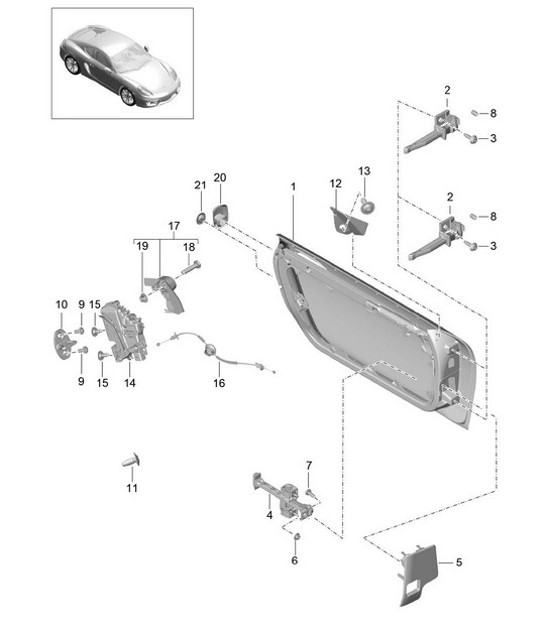 Guscio della portiera / Parti di installazione / Serratura della portiera 981C Cayman / Cayman S 2014-16