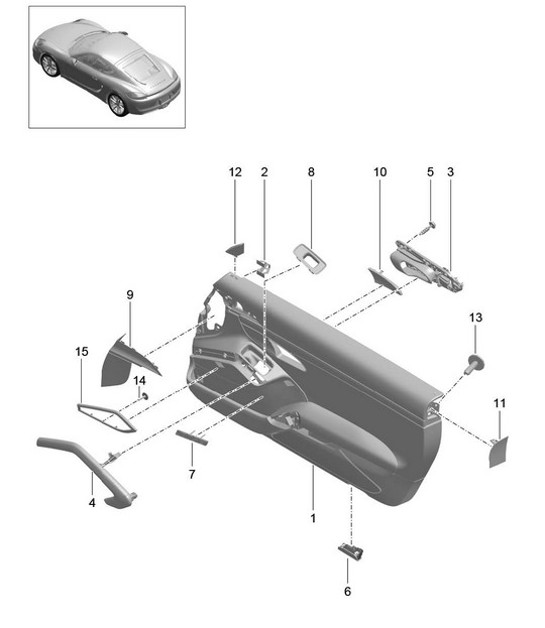 Pannello porta / Pelle / Alcantara / Finiture / Alluminio spazzolato (PR:981,975, XWD) 981C Cayman / Cayman S 2014-16