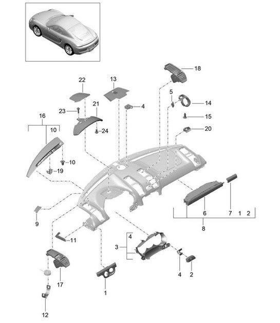 Accessori / Rivestimento quadro strumenti / Parte superiore 981C Cayman / Cayman S 2014-16