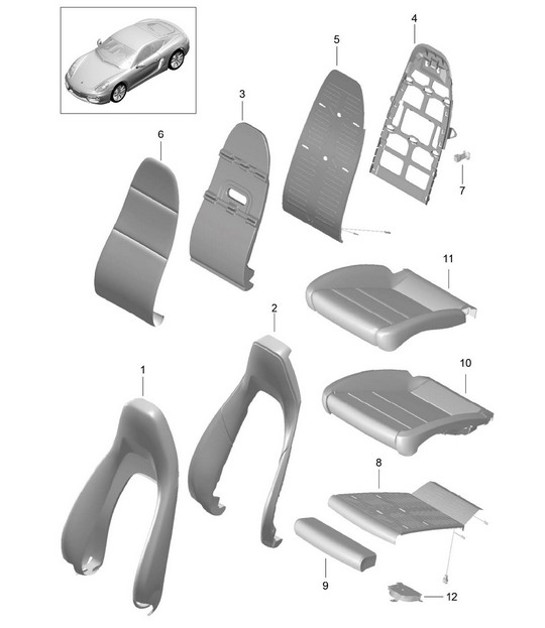 Parte in schiuma/copertura/sedile sportivo 981C Cayman/Cayman S 2014-16