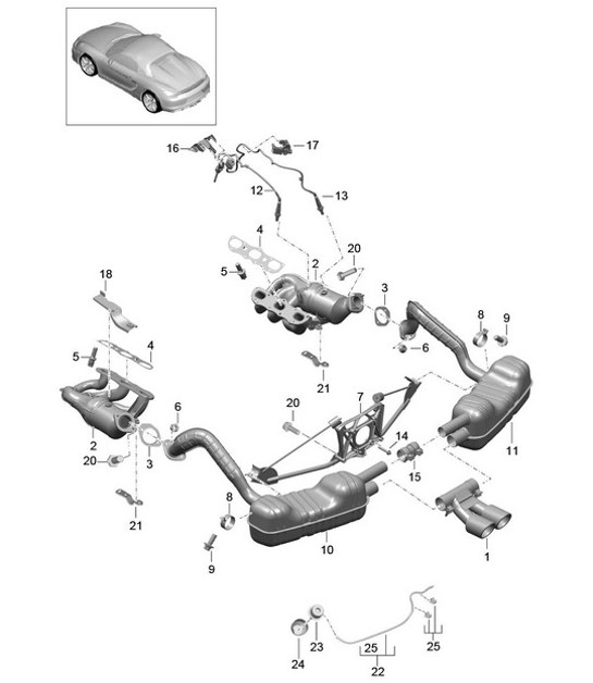 Diagram 202-000 Porsche 991 Cabriolet 2S 3.0L (420 PS) Kraftstoffsystem, Abgassystem