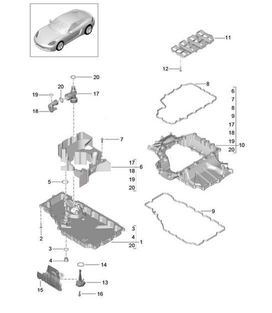 Diagram 104-002 Porsche Boxster GTS 718 4.0L PDK (400 ch) Moteur