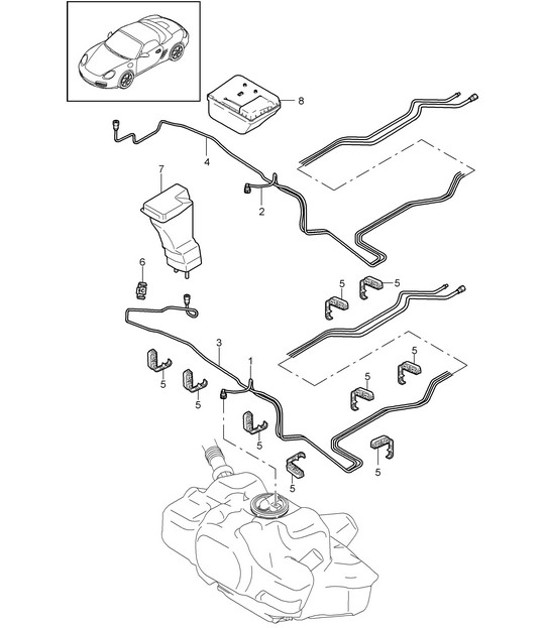 Diagram 201-005 Porsche Cayenne S/GTS 4.8L 2007>> Fuel System, Exhaust System