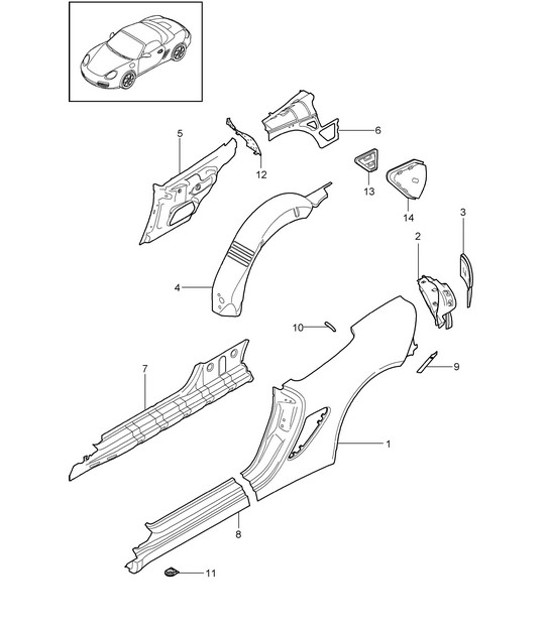 Diagram 801-050 Porsche 997 (911) MK2 2009-2012 Carrosserie
