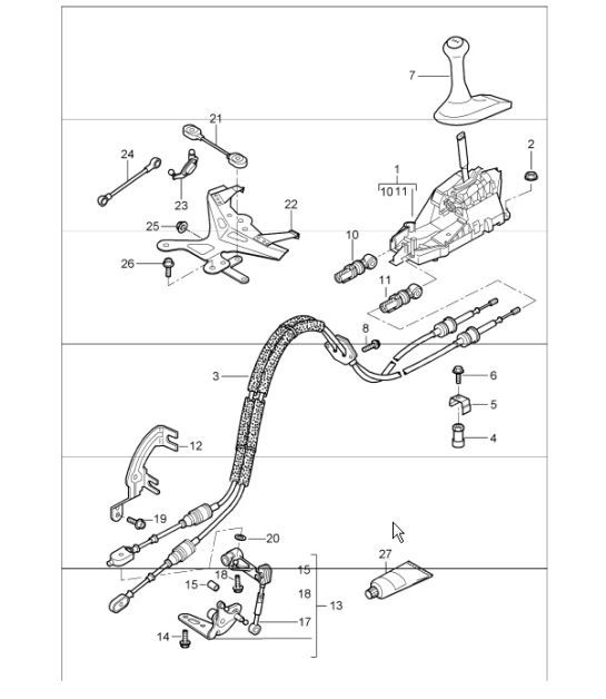 Diagram 701-00 Porsche 993 (911) C4 1994-97 Hand Lever System, Pedal Cluster 