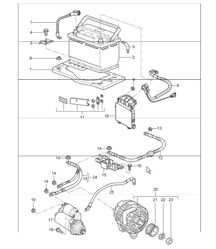 battery, power distributor, starter, generator 987 Boxster / Boxster S 2005-08 battery, power distributor, starter, generator 987 Boxster / Boxster S 2005-08