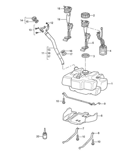 Diagram 201-000 Porsche Cayenne Turbo S V8 4.8L Benzina 550CV Sistema di alimentazione, sistema di scarico