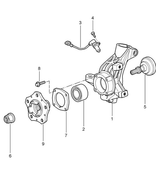 Diagram 401-005 Porsche 997 Carrera 2 3.6L 2005 年>> 前轴、转向 