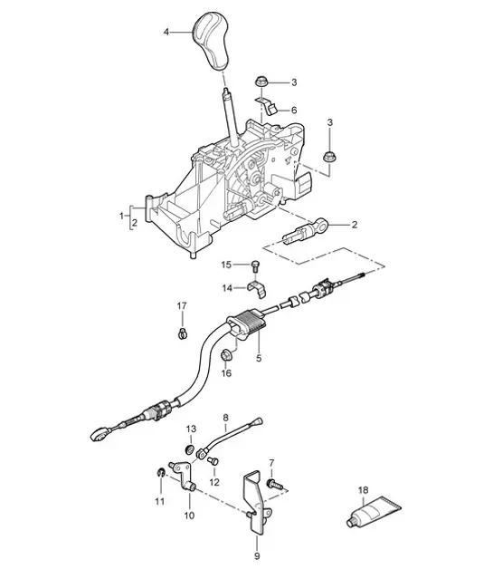 Diagram 701-001 Porsche Macan GTS Gasolina 3.0L V6 360 CV Sistema de palanca manual, conjunto de pedales 
