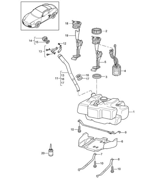 Diagram 201-000 Porsche Cayman S 3.4L 987C 2005-08 Sistema di alimentazione, sistema di scarico