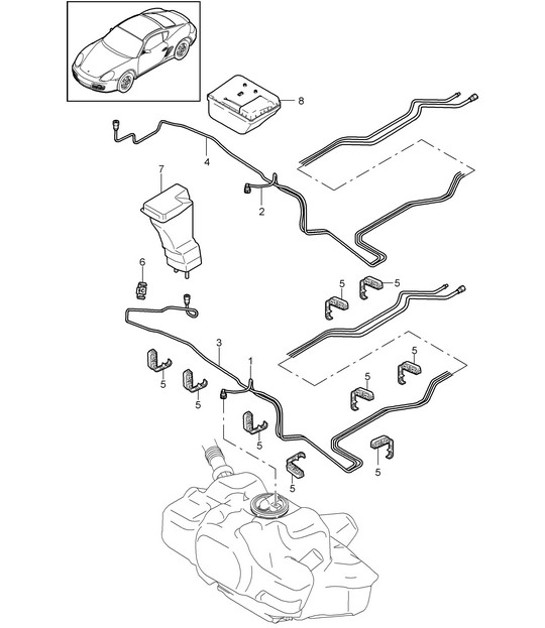 Diagram 201-005 Porsche Cayenne Turbo / Turbo S 4.8L 2007>> Fuel System, Exhaust System