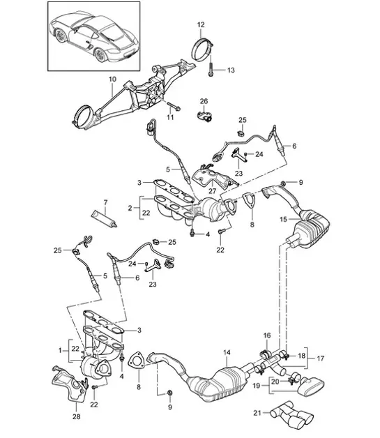 Diagram 202-000 Porsche Cayman 987C/981C (2005-2016) Kraftstoffsystem, Abgassystem