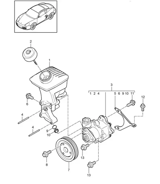 Diagram 403-003 Porsche Panamera Diesel V6 3.0L Vooras, besturing 