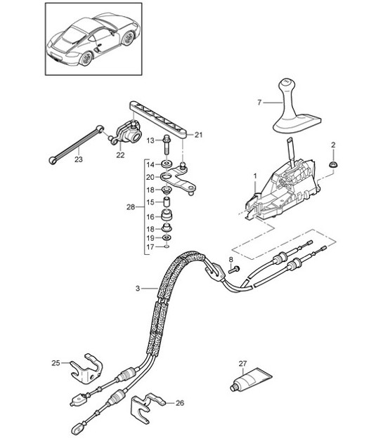 Diagram 701-000 Porsche Cayman 987C/981C (2005-2016) Hand Lever System, Pedal Cluster 