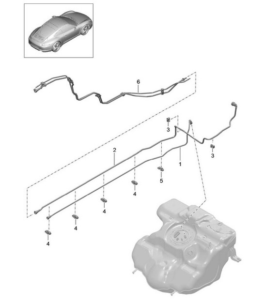 Diagram 201-005 Porsche Cayman S 3.4L 987C 2005-08 Fuel System, Exhaust System