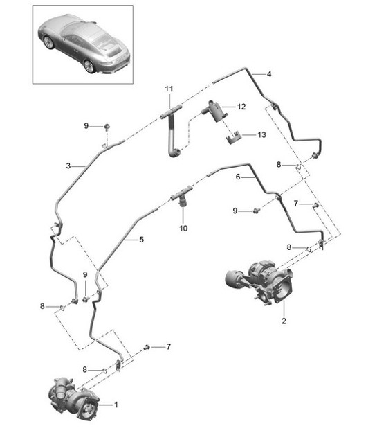 Diagram 202-007 Porsche Boxster S 986 3.2L 2003-04 Système de carburant, système d'échappement