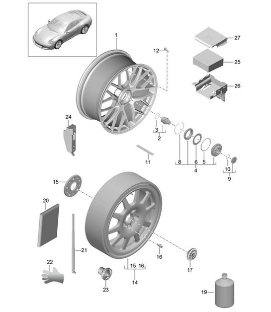 Diagram 601-002 Porsche 997 GT2 2007>> Wheels, Brakes