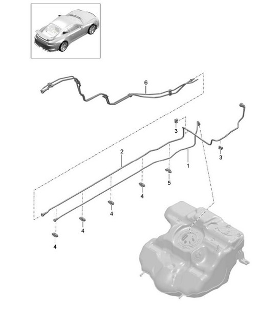 Diagram 201-005 Porsche Cayman 2.9L 987C MKII 2009-12 Fuel System, Exhaust System