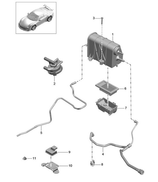 Diagram 201-020 Porsche Cayman 2.9L 987C MKII 2009-12 Fuel System, Exhaust System