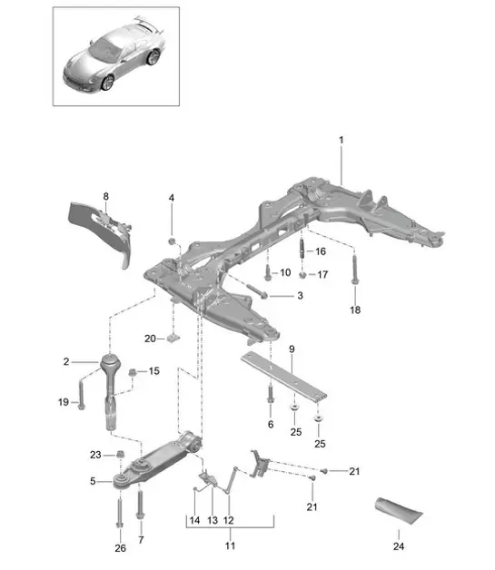 Diagram 401-001 Porsche 997 MKII GT3 2010 >> Vooras, besturing 