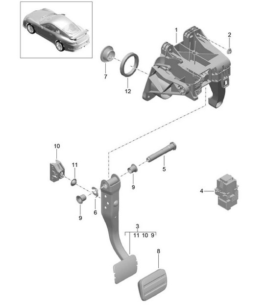 Diagram 702-000 Porsche Macan (95B) MK1 (2014-2018) Hand Lever System, Pedal Cluster 