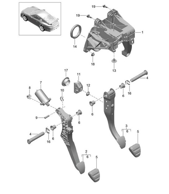 Diagram 702-001 Porsche Macan S Petrol 3.0L V6 340Bhp Hand Lever System, Pedal Cluster 