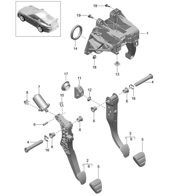 Diagram 702-002 Porsche Cayenne Turbo / Turbo S 4.8L 2007>> Hand Lever System, Pedal Cluster 