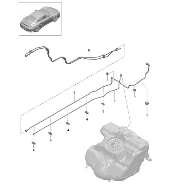 Diagram 201-005 Porsche Cayman 2.9L 987C MKII 2009-12 Fuel System, Exhaust System