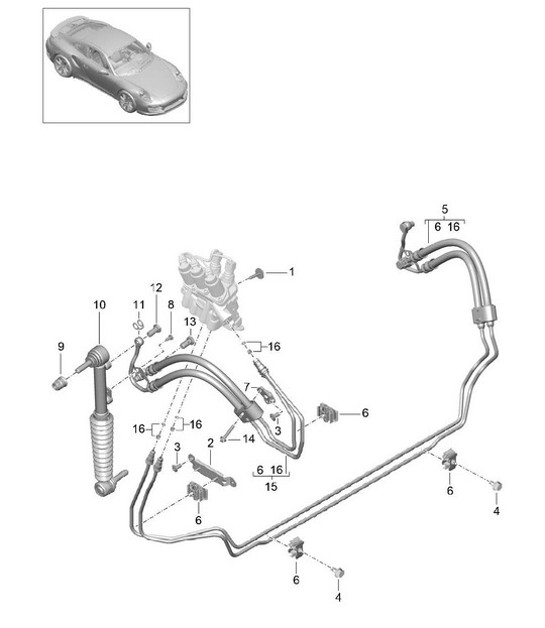 Diagram 402-030 Porsche Panamera Turbo S V8 4.8L Front Axle, Steering 