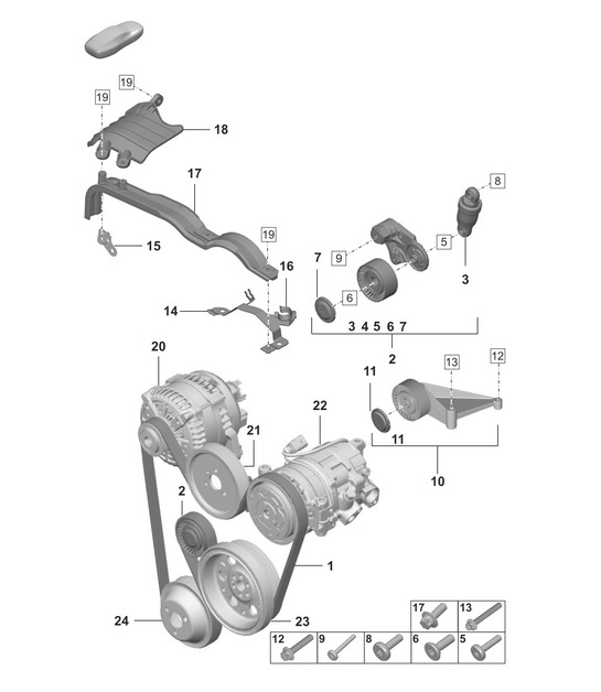 Poly-V-belt / Belt tensioner damper 992.1 Carrera 2019 - 2024