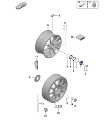 Losse onderdelen / Lichtmetalen velg met centrale vergrendeling (PR:1PJ, E0W) 992.1 Carrera 2019 - 2024