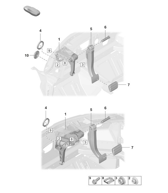 Diagram 702-100 Porsche 992 (911) MK1 2019-2024 Hand Lever System, Pedal Cluster 