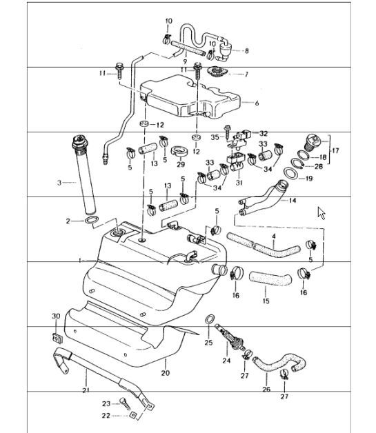 Diagram 201-00 Porsche Cayenne 3.2L V6 2003>> Fuel System, Exhaust System