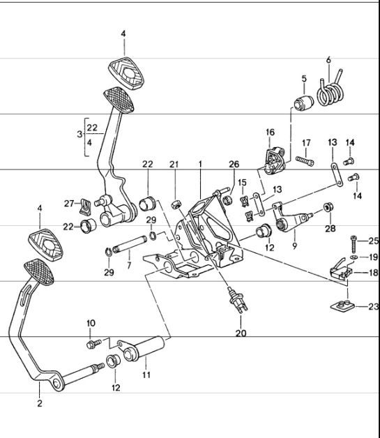 Diagram 702-00 Porsche 997 MKII GT2 RS 2011>> Système de levier manuel, groupe de pédales 