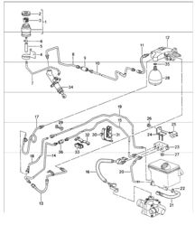 clutch actuation, clutch master cylinder clutch, operating cylinder, pressure accumulator, lines and container 993 TURBO 1994-98 clutch actuation, clutch master cylinder clutch, operating cylinder, pressure accumulator, lines and container 993 TURBO 1994-98