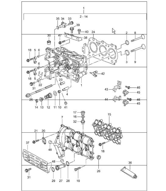 Diagram 103-00 Porsche Cayenne Turbo / Turbo S 4.8L 2007>> Engine