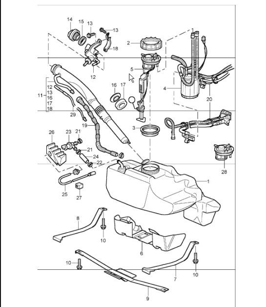 Diagram 201-00 Porsche 997 (911) MK2 2009-2012 Système de carburant, système d'échappement