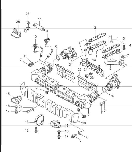 Diagram 202-00 Porsche 996 (911) (1997-2005) Kraftstoffsystem, Abgassystem