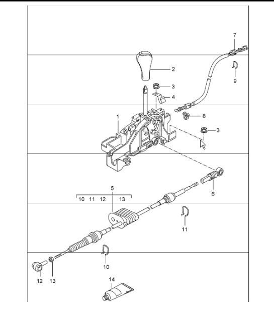 Diagram 701-01 Porsche 996 C4 3.4L 1997-08/01 Hand Lever System, Pedal Cluster 