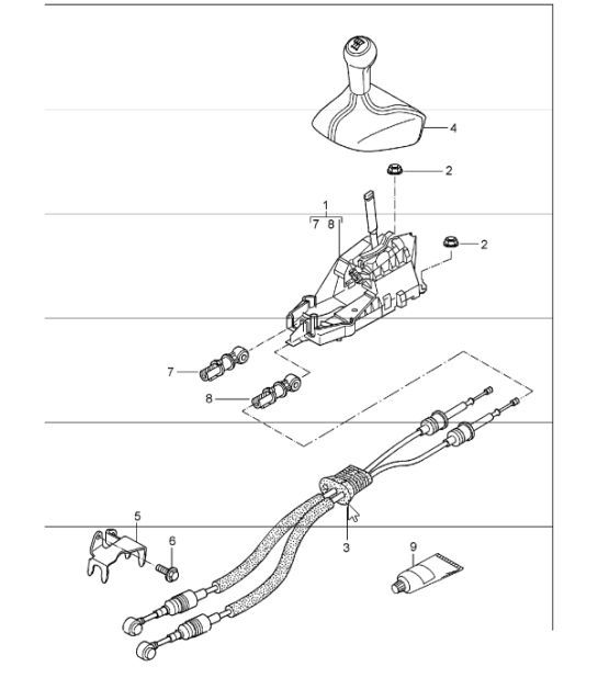 Diagram 701-00 Porsche 996 GT2 2001-05 Sistema a leva manuale, gruppo pedali 