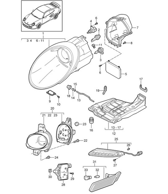 Diagram 905-000 Porsche 卡宴 S/GTS 4.8L 2007>> 电子设备