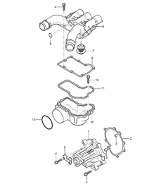 Water pump / thermostat housing - M48.00 / M48.50 - 955 Cayenne Water pump / thermostat housing - M48.00 / M48.50 - 955 Cayenne