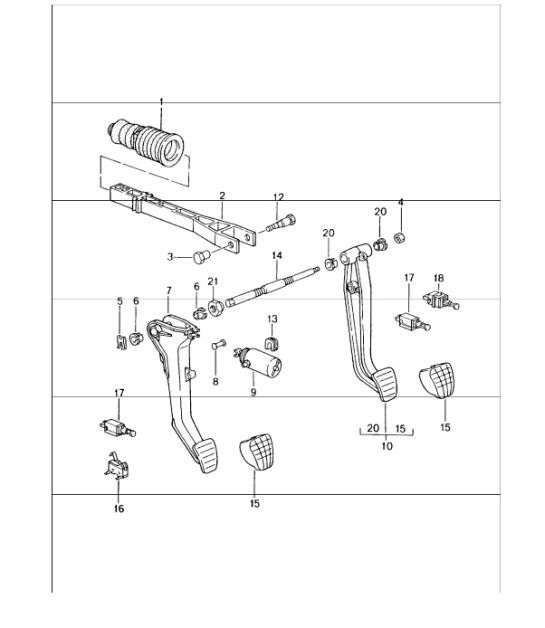 Diagram 702-00 Porsche 996 C4 3.4L 1997-08/01 Handhebelsystem, Pedalgruppe 