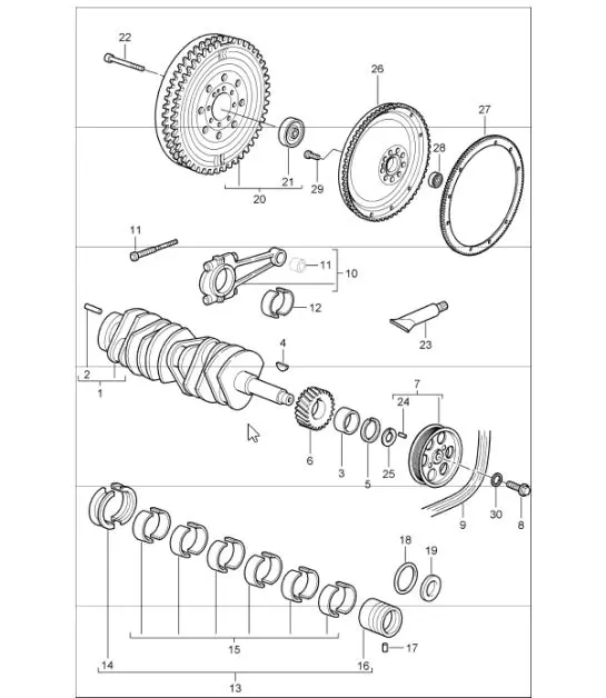 Diagram 102-00 Porsche Cayman GTS 718 4.0L Schaltgetriebe (400 PS) Motor