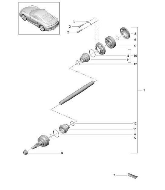 Diagram 501-005 Porsche Cayenne V6 3.6L Benzine 300 pk Achteras