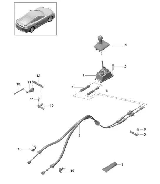 Diagram 701-000 Porsche Cayman 987C/981C (2005-2016) Handhebelsystem, Pedalgruppe 