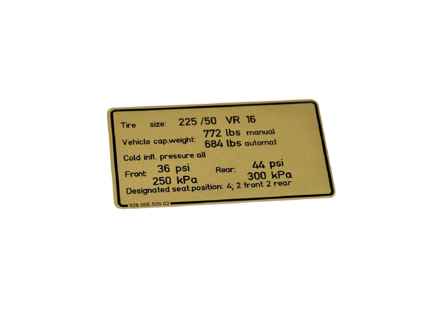 Sticker met bandenspanning. Porsche 928S Amerikaanse modellen. - 92800650902 - PAKRU