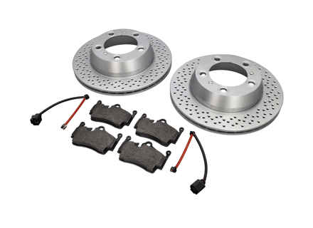 REAR Brake Pads and Brake Disc Package. Porsche 981 - 98735240101, 98735293903, 98160916300