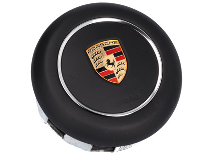 Lenkrad-Airbageinheit, schwarzes Leder. Porsche 982 Boxster Spyder / 981 Cayman GT4 / 991.2 Carrera / 991.2 Turbo / 991 GT3 - 9P1880201JA34, 9P1880201ANA34, 9P1880201RA34, 9P1880201ABA34, 9P1880201LA34